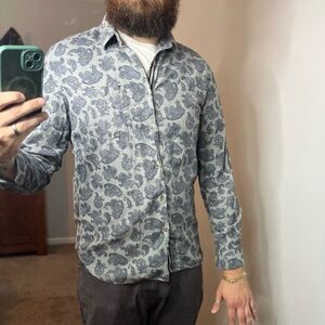 Men's Gray Paisley Button Down Shirt